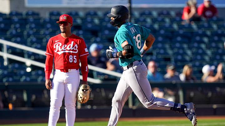 Seattle Mariners center fielder Brennen Davis (78) runs the field after hitting a home run in the ninth inning of a Cactus League game between the Cincinnati Reds and Seattle Mariners, Sunday, Feb. 22, 2026, at Goodyear Ballpark in Goodyear, Ariz. Mariners won 14-8. Seattle Mariners center fielder Brennen Davis (78) runs the field after hitting a home run in the ninth inning of a Cactus League game between the Cincinnati Reds and Seattle Mariners, Sunday, Feb. 22, 2026, at Goodyear Ballpark in Goodyear, Ariz. Mariners won 14-8.