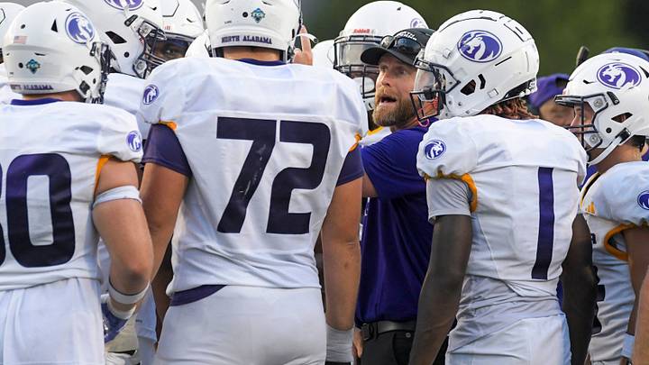 North Alabama head coach Brent Dearmon coaches against Mercer during the FCS Kickoff held at Cramton Bowl in Montgomery, Ala., on Saturday August 26, 2023. North Alabama head coach Brent Dearmon coaches against Mercer during the FCS Kickoff held at Cramton Bowl in Montgomery, Ala., on Saturday August 26, 2023.