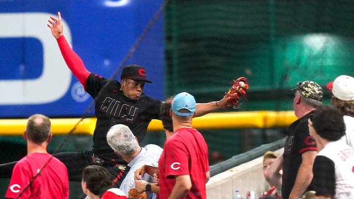 Cincinnati Reds right fielder Noelvi Marte (4) catches a fly ball in the ninth inning of a MLB game between the Cincinnati Reds and Baltimore Orioles, Friday, July 3, 2026, at Great American Ball Park in downtown Cincinnati. Cincinnati Reds right fielder Noelvi Marte (4) catches a fly ball in the ninth inning of a MLB game between the Cincinnati Reds and Baltimore Orioles, Friday, July 3, 2026, at Great American Ball Park in downtown Cincinnati.