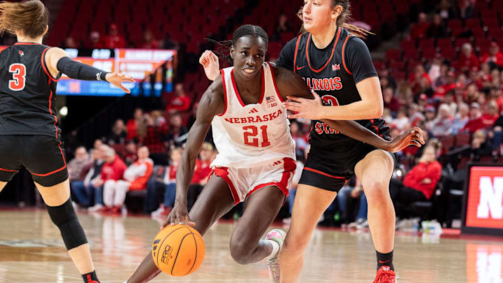 Nebraska forward Eliza Maupin drives against Illinois State. Nebraska forward Eliza Maupin drives against Illinois State.