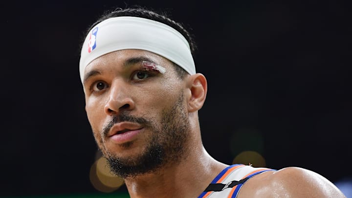 New York Knicks guard Josh Hart in the second half during game five of the second round for the NBA Playoffs. Mandatory Credit: Bob DeChiara-Imagn Images