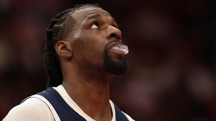 Jan 16, 2026; Houston, Texas, USA;  Minnesota Timberwolves center Naz Reid (11) looks up while he plays against the Houston Rockets in the second half at Toyota Center. Mandatory Credit: Thomas Shea-Imagn Images