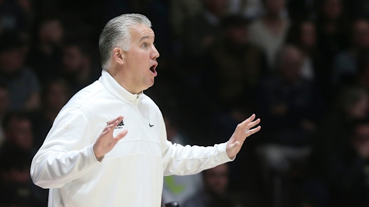 Purdue Boilermakers head coach Matt Painter yells down court 