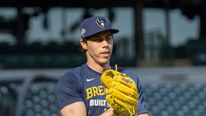 Milwaukee Brewers outfielder Christian Yelich (22) is seen during the Milwaukee Brewers open workout ahead of the National League Division Series on Tuesday September 30, 2025 at American Family Field in Milwaukee, Wisconsin. Milwaukee Brewers outfielder Christian Yelich (22) is seen during the Milwaukee Brewers open workout ahead of the National League Division Series on Tuesday September 30, 2025 at American Family Field in Milwaukee, Wisconsin.