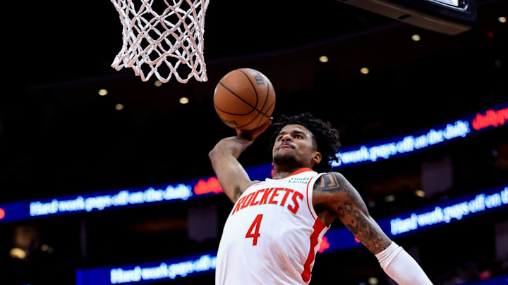 Jalen Green of the Houston Rockets goes up for a dunk against the New Orleans Pelicans