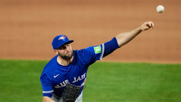 Toronto Blue Jays pitcher Tim Mayza (58) pitches during the eighth inning against the Kansas City Royals at Kauffman Stadium on April 23. Toronto Blue Jays pitcher Tim Mayza (58) pitches during the eighth inning against the Kansas City Royals at Kauffman Stadium on April 23.