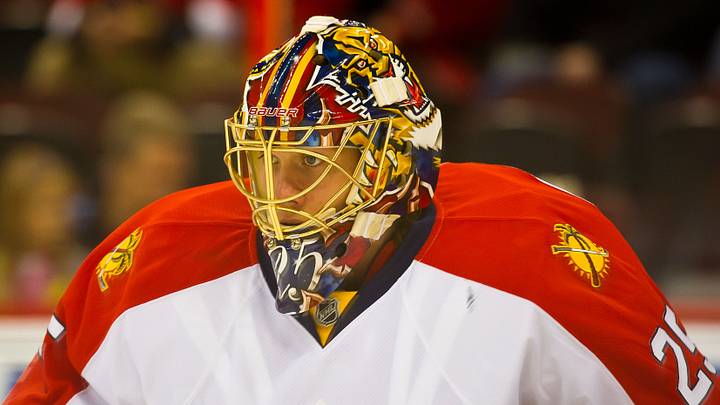 Oct 27, 2011; Ottawa, ON, CAN; Florida Panthers goalie Jacob Markstrom (25) before the game against the Ottawa Senators at Scotiabank Place. Mandatory Credit: Marc DesRosiers-USA TODAY Sports