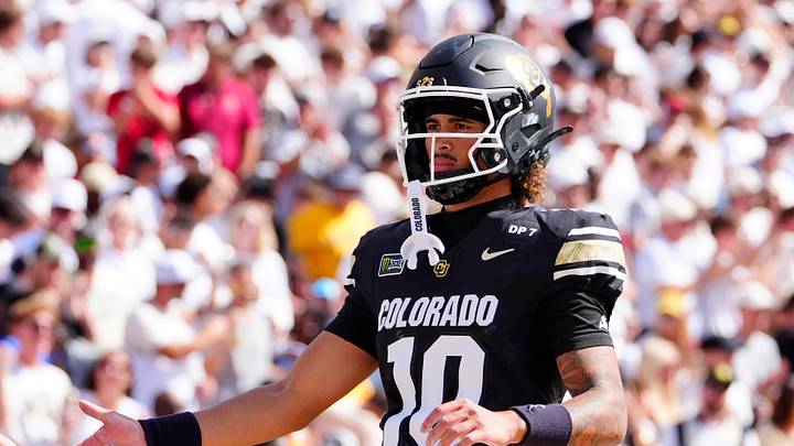 Sep 12, 2026; Boulder, Colorado, USA; Colorado Buffaloes quarterback Julian Lewis (10) reacts following a touchdown pass in the second quarter against the Weber State Wildcats at Folsom Field. Mandatory Credit: Ron Chenoy-Imagn Images Sep 12, 2026; Boulder, Colorado, USA; Colorado Buffaloes quarterback Julian Lewis (10) reacts following a touchdown pass in the second quarter against the Weber State Wildcats at Folsom Field. Mandatory Credit: Ron Chenoy-Imagn Images