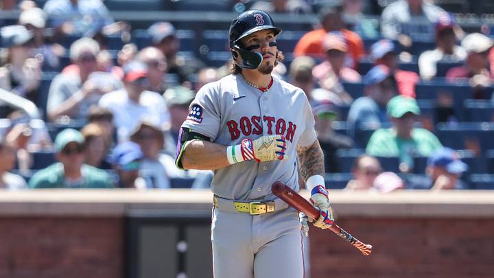 Jul 12, 2026; New York City, New York, USA;  Boston Red Sox designated hitter Jarren Duran (16) at Citi Field. Mandatory Credit: Wendell Cruz-Imagn Images