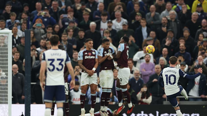James Maddison curls home a free kick against Aston Villa earlier in the season 