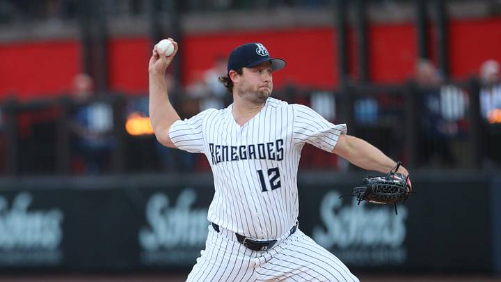 Gerrit Cole pitches for the Hudson Valley Renegades during Thursday’s game versus the Brooklyn Cyclones on April 23, 2026.