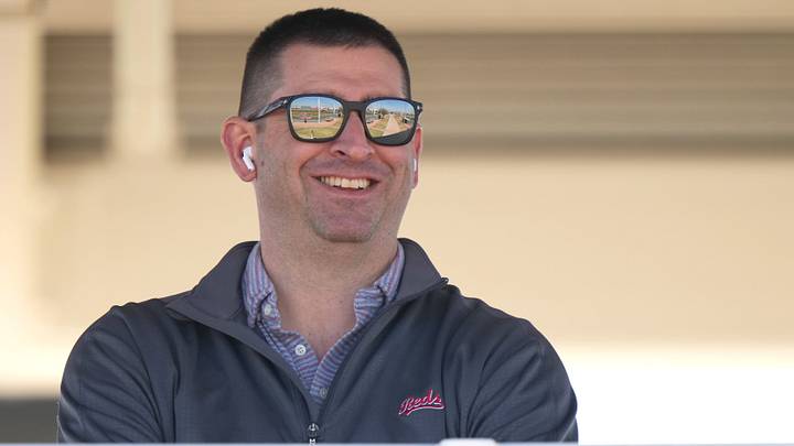 Cincinnati Reds President of Baseball Operations Nick Krall smiles as he takes a phone call during spring training workouts, Friday, Feb. 16, 2024, at the team s spring training facility in Goodyear, Ariz. Cincinnati Reds President of Baseball Operations Nick Krall smiles as he takes a phone call during spring training workouts, Friday, Feb. 16, 2024, at the team s spring training facility in Goodyear, Ariz.