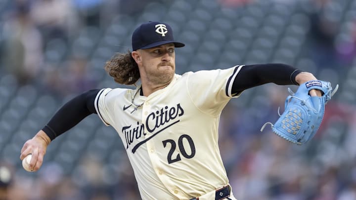 May 3, 2024; Minneapolis, Minnesota, USA; Minnesota Twins starting pitcher Chris Paddack (20)
