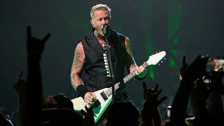 James Hetfield, lead vocalist of Metallica, begins Holier Than Thou off their 1991 self-titled album Metallica at State Farm Stadium in Glendale on Friday, Sept. 1, 2023.