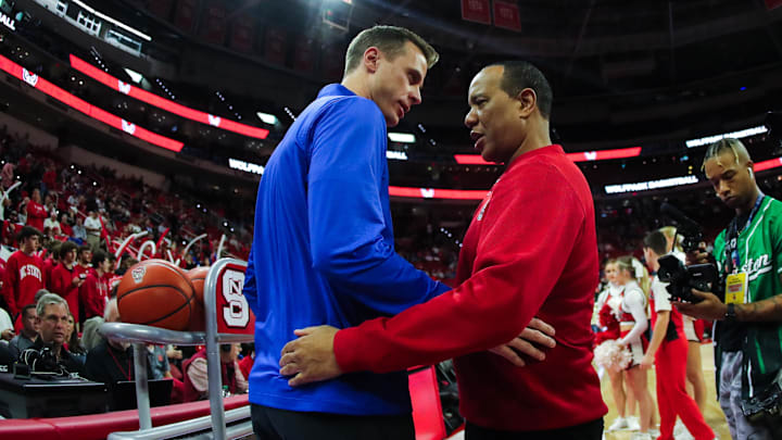 Mar 4, 2024; Raleigh, North Carolina, USA;  Duke Blue Devils head coach Jon Scheyer and North