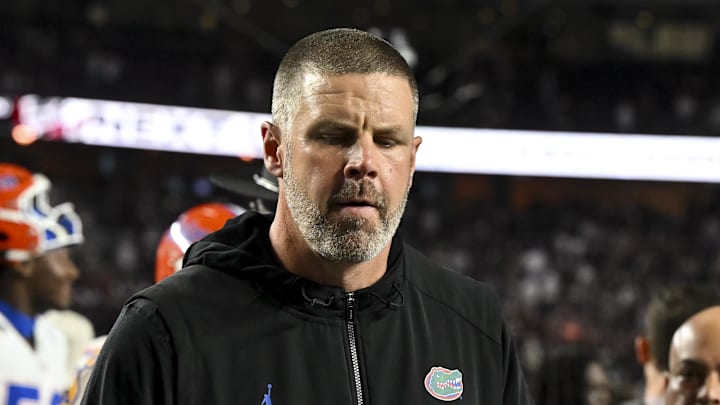 Oct 11, 2025; College Station, Texas, USA; Florida Gators head coach Billy Napier walks off the field after the game against the Texas A&M Aggies at Kyle Field. Mandatory Credit: Maria Lysaker-Imagn Images 