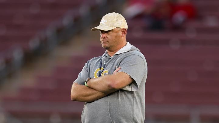 Sep 26, 2026; Stanford, California, USA;  Georgia Tech Yellow Jackets head coach Brent Key looks on before the game against the Stanford Cardinal at Stanford Stadium.  Mandatory Credit: Sergio Estrada-Imagn Images