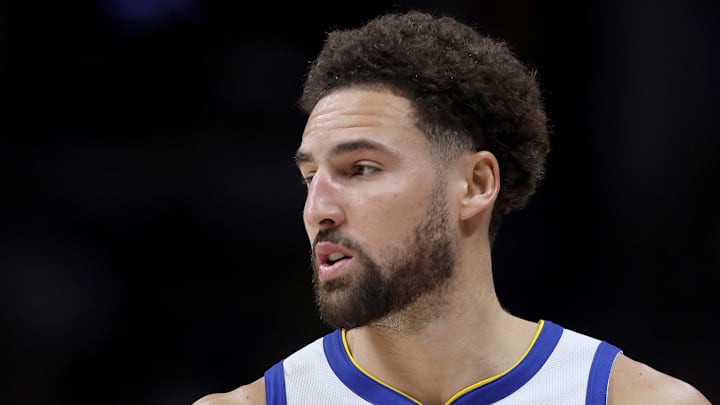 Golden State Warriors' shooting-guard Klay Thompson in action against the Denver Nuggets