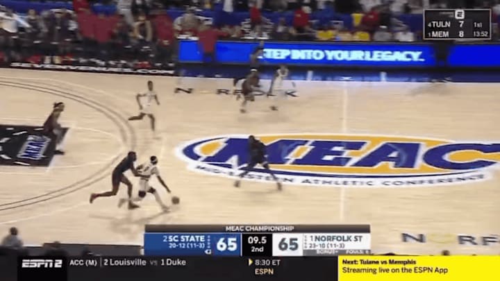 SC State commits an intentional foul in the final moments of the MEAC championship