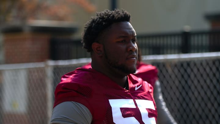 FSU football players walk into the first spring practice of the spring season on Wednesday, March 19, 2025