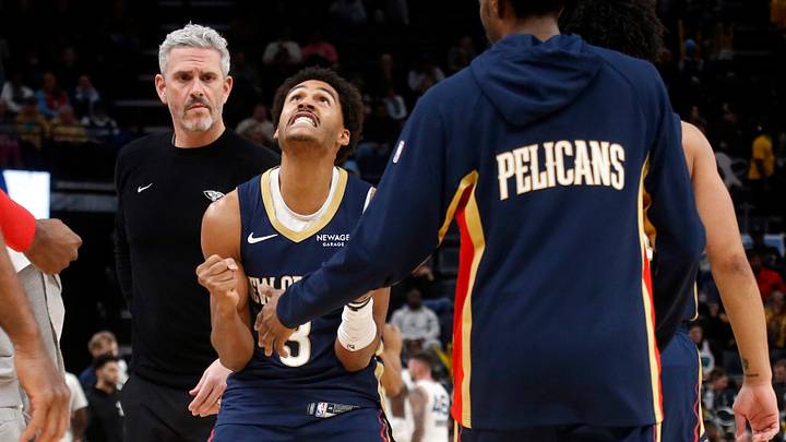 Jan 23, 2026; Memphis, Tennessee, USA; New Orleans Pelicans guard Jordan Poole (3) reacts during a timeout during the second half against the Memphis Grizzlies at FedExForum. Mandatory Credit: Petre Thomas-Imagn Images Jan 23, 2026; Memphis, Tennessee, USA; New Orleans Pelicans guard Jordan Poole (3) reacts during a timeout during the second half against the Memphis Grizzlies at FedExForum. Mandatory Credit: Petre Thomas-Imagn Images
