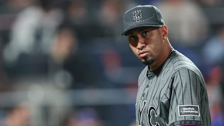 Apr 29, 2024; New York City, New York, USA; New York Mets relief pitcher Edwin Diaz (39) walks off