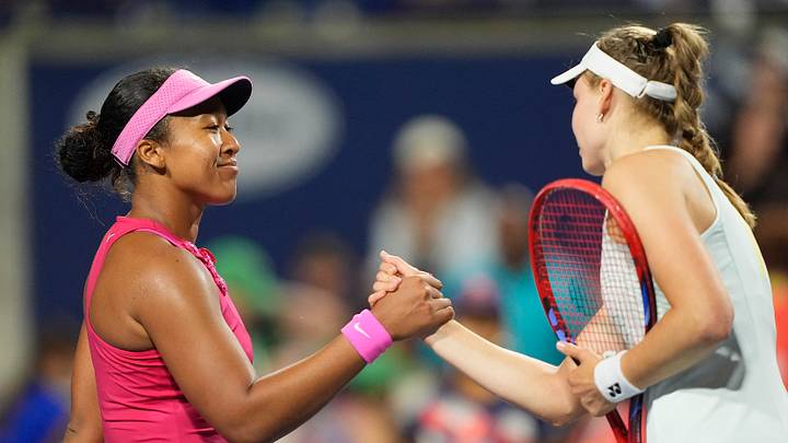 Naomi Osaka (JPN) congratulates Elena Rybakina. Naomi Osaka (JPN) congratulates Elena Rybakina.