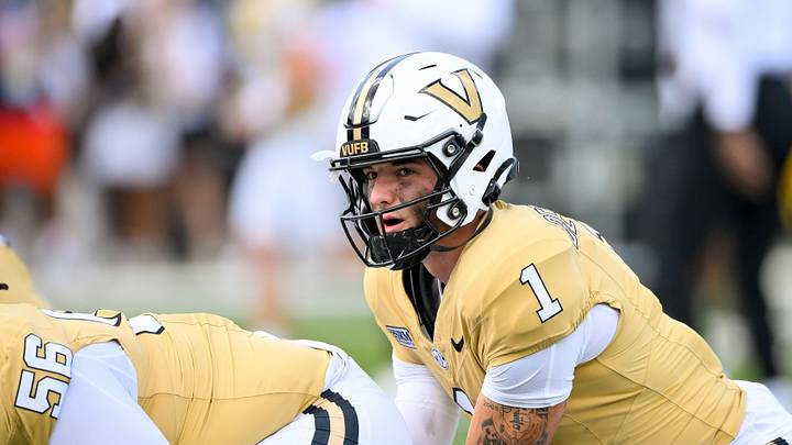 Sep 12, 2026; Nashville, Tennessee, USA; Vanderbilt Commodores quarterback Blaze Berlowitz (1) against the Delaware Blue Hens during pre-game warmups at FirstBank Stadium. Mandatory Credit: Steve Roberts-Imagn Images Sep 12, 2026; Nashville, Tennessee, USA; Vanderbilt Commodores quarterback Blaze Berlowitz (1) against the Delaware Blue Hens during pre-game warmups at FirstBank Stadium. Mandatory Credit: Steve Roberts-Imagn Images