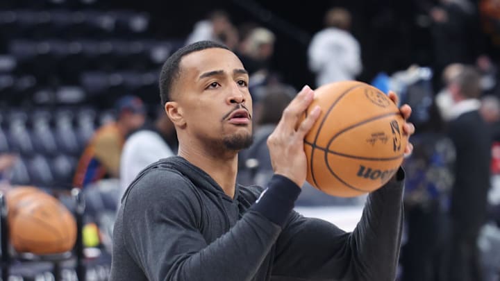 Feb 21, 2025; Salt Lake City, Utah, USA; Utah Jazz forward John Collins warms up before the game against the Oklahoma City Thunder at Delta Center. Mandatory Credit: Rob Gray-Imagn Images Feb 21, 2025; Salt Lake City, Utah, USA; Utah Jazz forward John Collins warms up before the game against the Oklahoma City Thunder at Delta Center. Mandatory Credit: Rob Gray-Imagn Images
