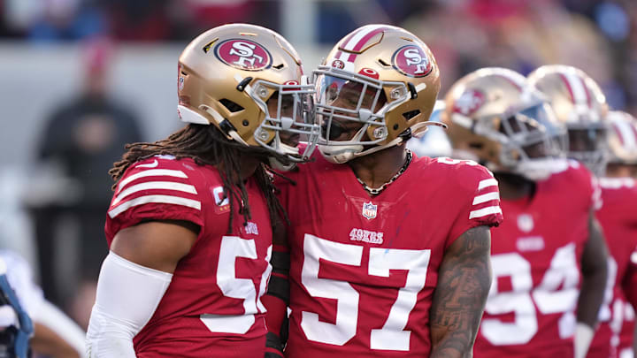 San Francisco 49ers linebacker Fred Warner (54) and linebacker Dre Greenlaw (57)