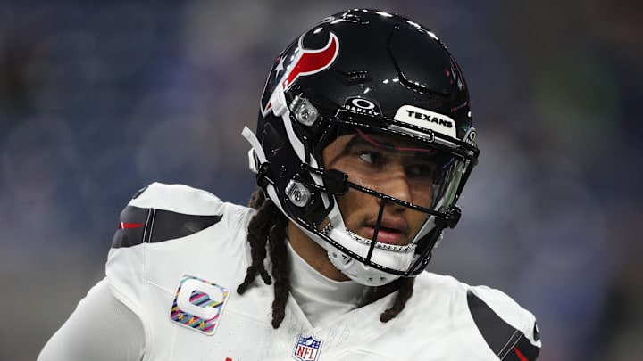Oct 20, 2025; Seattle, Washington, USA; Houston Texans quarterback C.J. Stroud (7) warms up prior to the game against the Seattle Seahawks at Lumen Field. Mandatory Credit: Kevin Ng-Imagn Images