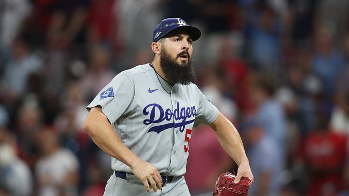 Oct 7, 2026; Cumberland, Georgia, USA; Los Angeles Dodgers pitcher Alex Vesia (51) reacts during the fifth inning against the Atlanta Braves in game four of the NLDS for the 2026 MLB Playoffs at Truist Park. Mandatory Credit: Brett Davis-Imagn Images Oct 7, 2026; Cumberland, Georgia, USA; Los Angeles Dodgers pitcher Alex Vesia (51) reacts during the fifth inning against the Atlanta Braves in game four of the NLDS for the 2026 MLB Playoffs at Truist Park. Mandatory Credit: Brett Davis-Imagn Images