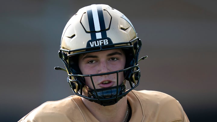 Vanderbilt University freshman quarterback Jared Curtis (2) participates in a drill in practice at Vanderbilt University’s McGugin Center practice fields Tuesday, March 31, 2026. Vanderbilt University freshman quarterback Jared Curtis (2) participates in a drill in practice at Vanderbilt University’s McGugin Center practice fields Tuesday, March 31, 2026.