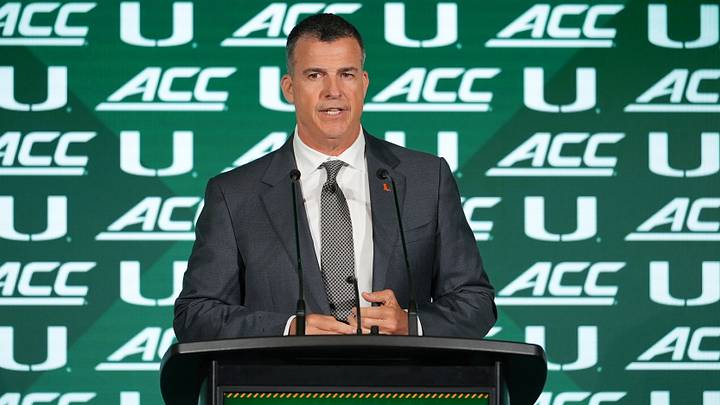 Jul 15, 2026; Charlotte, NC, USA; Miami head coach Mario Cristobal speaks to the media during ACC Media Days at Hilton Charlotte Uptown. Mandatory Credit: Jim Dedmon-Imagn Images Jul 15, 2026; Charlotte, NC, USA; Miami head coach Mario Cristobal speaks to the media during ACC Media Days at Hilton Charlotte Uptown. Mandatory Credit: Jim Dedmon-Imagn Images