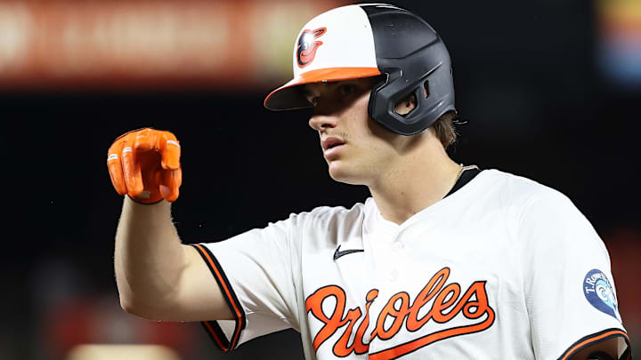 Sep 18, 2025; Baltimore, Maryland, USA; Baltimore Orioles first baseman Coby Mayo (16) celebrates after hitting a single during the second inning against the New York Yankees at Oriole Park at Camden Yards. Mandatory Credit: Daniel Kucin Jr.-Imagn Images Sep 18, 2025; Baltimore, Maryland, USA; Baltimore Orioles first baseman Coby Mayo (16) celebrates after hitting a single during the second inning against the New York Yankees at Oriole Park at Camden Yards. Mandatory Credit: Daniel Kucin Jr.-Imagn Images