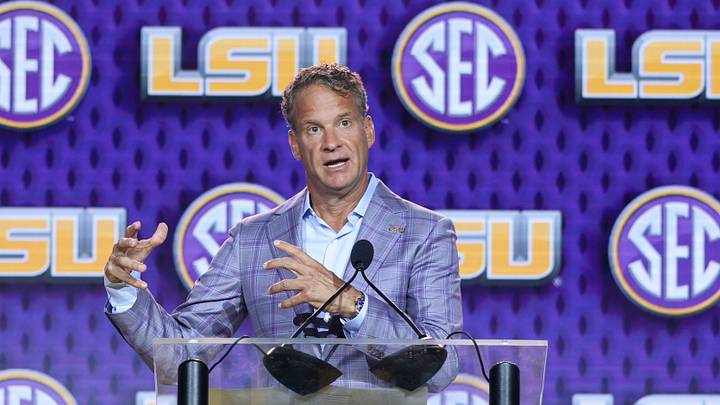 Jul 23, 2026; Tampa, FL, USA; LSU Tigers head coach Lane Kiffin speaks to the press during SEC Football Kickoff Media Day at the Tampa Marriott. Mandatory Credit: Nathan Ray Seebeck-Imagn Images Jul 23, 2026; Tampa, FL, USA; LSU Tigers head coach Lane Kiffin speaks to the press during SEC Football Kickoff Media Day at the Tampa Marriott. Mandatory Credit: Nathan Ray Seebeck-Imagn Images
