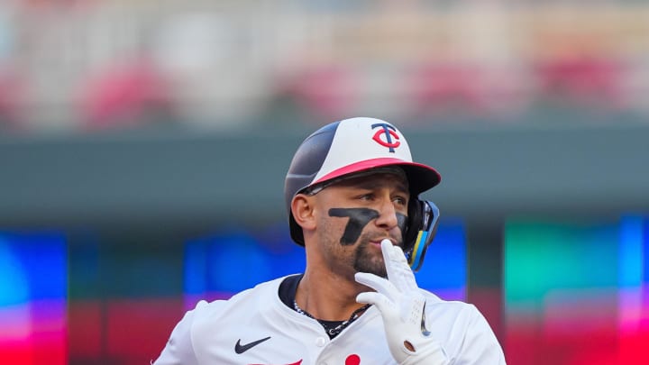 Minnesota Twins third base Royce Lewis (23) celebrates his home run against the Kansas City Royals in the second inning at Target Field on Aug 12. Minnesota Twins third base Royce Lewis (23) celebrates his home run against the Kansas City Royals in the second inning at Target Field on Aug 12.