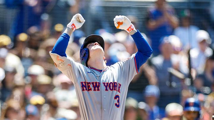 Jun 7, 2026; San Diego, California, USA; New York Mets right fielder Carson Benge (3) celebrates after hitting a one run home run during the sixth inning against the San Diego Padres at Petco Park. Mandatory Credit: David Frerker-Imagn Images Jun 7, 2026; San Diego, California, USA; New York Mets right fielder Carson Benge (3) celebrates after hitting a one run home run during the sixth inning against the San Diego Padres at Petco Park. Mandatory Credit: David Frerker-Imagn Images