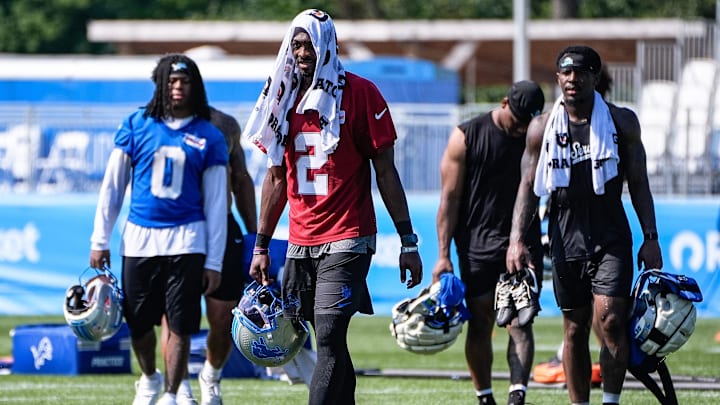 Detroit Lions quarterback Hendon Hooker (2) walks off the field after practice during training camp at Meijer Performance Center in Allen Park on Thursday, July 24, 2025.