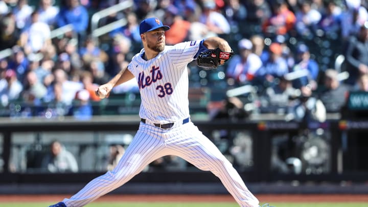 Mar 31, 2024; New York City, New York, USA;  New York Mets starting pitcher Tylor Megill (38)