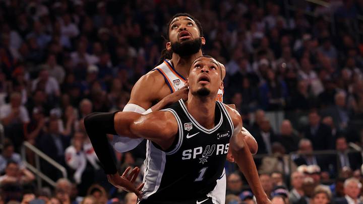 Knicks center Mitchell Robinson vies for position against Spurs forward Victor Wembanyama during Game 3 of the NBA Finals. Knicks center Mitchell Robinson vies for position against Spurs forward Victor Wembanyama during Game 3 of the NBA Finals.