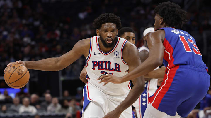 Dec 13, 2023; Detroit, Michigan, USA;  Philadelphia 76ers center Joel Embiid (21)