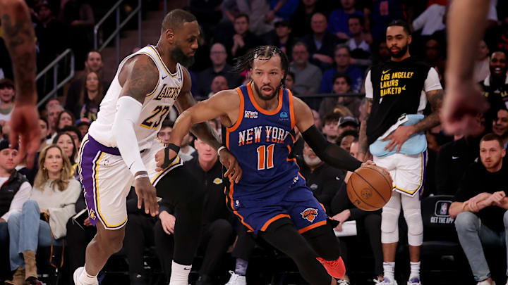 Feb 3, 2024; New York, New York, USA; New York Knicks guard Jalen Brunson (11) drives to the basket against Los Angeles Lakers forward LeBron James (23) during the fourth quarter at Madison Square Garden. Mandatory Credit: Brad Penner-Imagn Images Feb 3, 2024; New York, New York, USA; New York Knicks guard Jalen Brunson (11) drives to the basket against Los Angeles Lakers forward LeBron James (23) during the fourth quarter at Madison Square Garden. Mandatory Credit: Brad Penner-Imagn Images