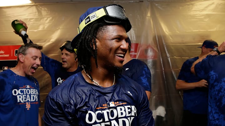Luisangel Acuña celebró la clasificación de los Mets a la Serie de Campeonato