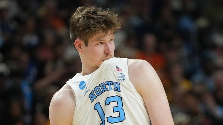 Mar 19, 2026; Greenville, SC, USA; North Carolina Tar Heels center Henri Veesaar (13) bites his jersey against the VCU Rams in the second half of a first round game of the men's 2026 NCAA Tournament at Bon Secours Wellness Arena. Mandatory Credit: Bob Donnan-Imagn Images Mar 19, 2026; Greenville, SC, USA; North Carolina Tar Heels center Henri Veesaar (13) bites his jersey against the VCU Rams in the second half of a first round game of the men's 2026 NCAA Tournament at Bon Secours Wellness Arena. Mandatory Credit: Bob Donnan-Imagn Images