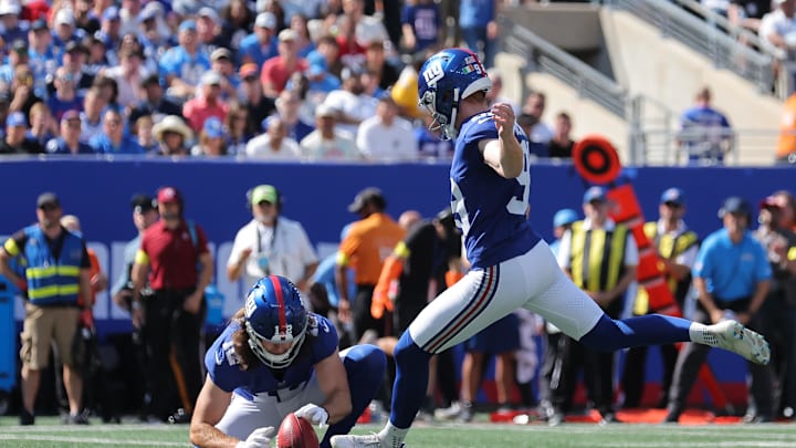 New York Giants place kicker Jude McAtamney missed two PATs that proved to be detrimental in the Giants Week 7 Loss to Denver. New York Giants place kicker Jude McAtamney missed two PATs that proved to be detrimental in the Giants Week 7 Loss to Denver.