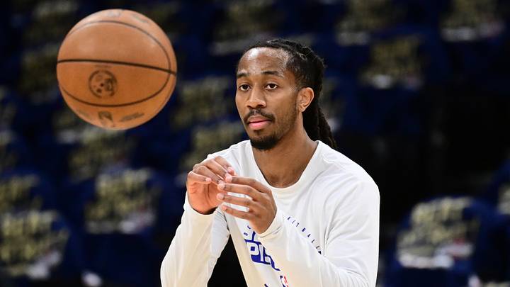 May 15, 2026; Cleveland, Ohio, USA; Detroit Pistons guard Daniss Jenkins (24) warms up before game six between the Cleveland Cavaliers and the Pistons in the second round of the 2026 NBA Playoffs at Rocket Arena. Mandatory Credit: Ken Blaze-Imagn Images