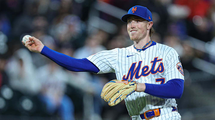 Apr 17, 2025; New York City, New York, USA; New York Mets third baseman Brett Baty (7) throws the ball to first base for an out during the third inning against the St. Louis Cardinals at Citi Field. Mandatory Credit: Vincent Carchietta-Imagn Images Apr 17, 2025; New York City, New York, USA; New York Mets third baseman Brett Baty (7) throws the ball to first base for an out during the third inning against the St. Louis Cardinals at Citi Field. Mandatory Credit: Vincent Carchietta-Imagn Images