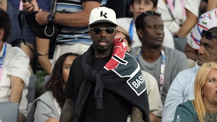 Aug 6, 2024; Paris, France; Sports agent Rich Paul looks on in the second half of the men’s basketball quarterfinal game between the United States and Brazil during the Paris 2024 Olympic Summer Games at Accor Arena. Mandatory Credit: Kyle Terada-Imagn Images