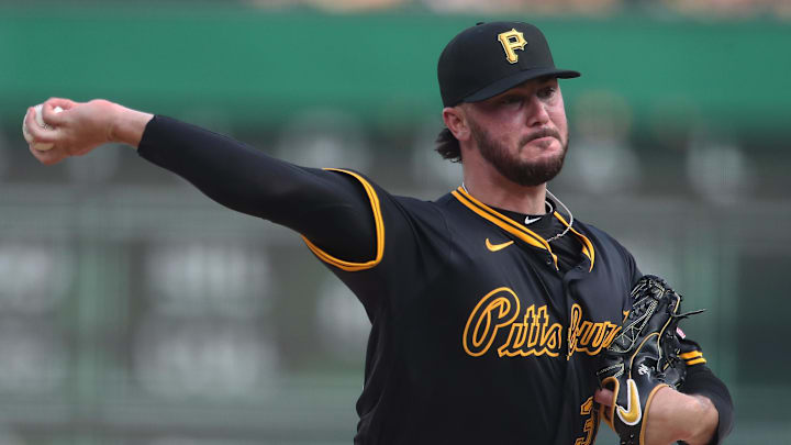 Jul 21, 2025; Pittsburgh, Pennsylvania, USA;  Pittsburgh Pirates starting pitcher Paul Skenes (30) delivers a pitch against the Detroit Tigers during the first inning at PNC Park. Mandatory Credit: Charles LeClaire-Imagn Images